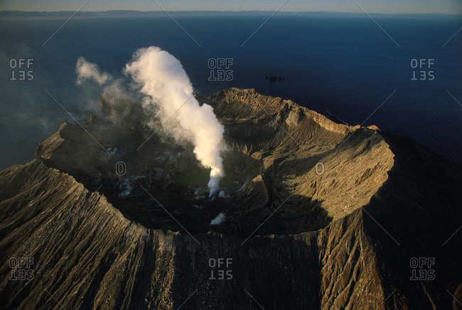 Aerial view of an active volcano in White Island, New Zealand
