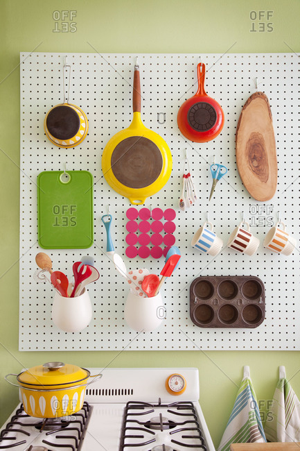 Kitchen supplies on a wall