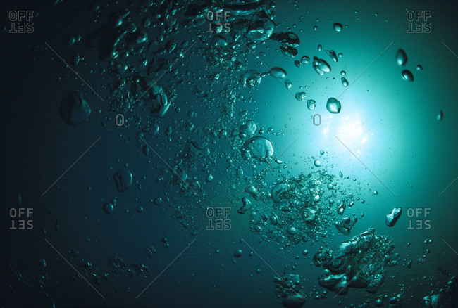 Bubbles underwater in the sea