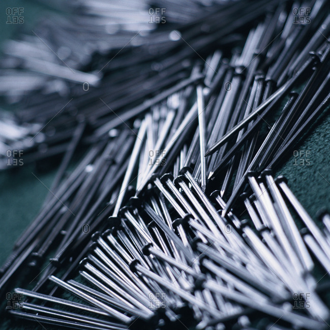 Close up of nails in a pile