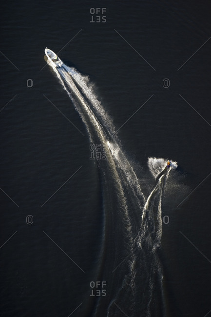 Water skiing behind a boat in Gastrikland, Sweden