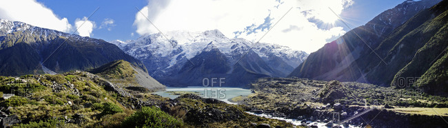 Panoramic view of Huddleston Glacier in Mt. Cook National Park