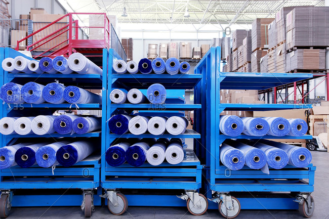 Rolls of fabric at a men\'s shirt manufacturer in Italy