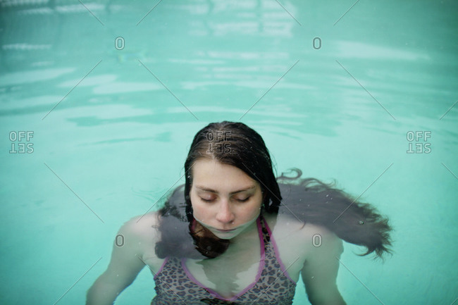 A woman floating in water