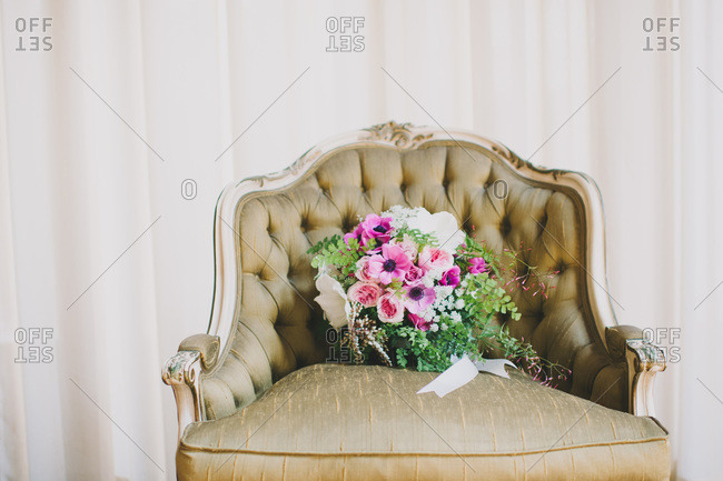 Wedding bouquet in an armchair