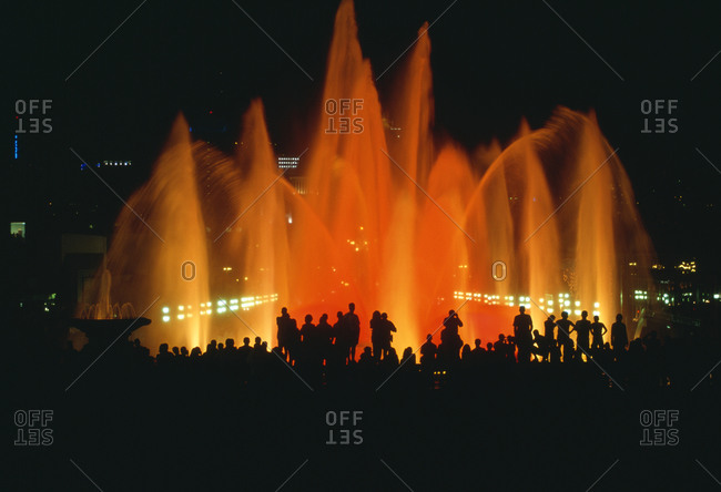 Montjuic Fountain in Barcelona at night