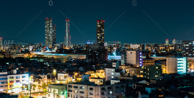 Nighttime view of Osaka skyline, Japan