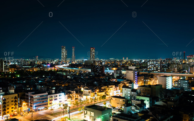 Nighttime view of Osaka skyline, Japan