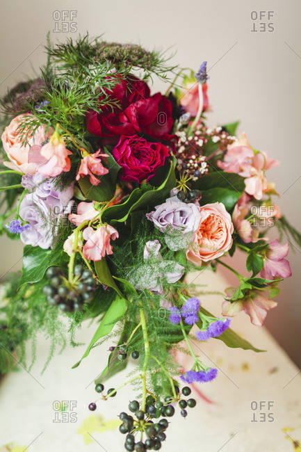 Detail of colorful bridal bouquet