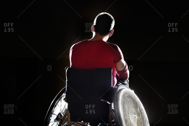 The back view of a wheelchair rugby player
