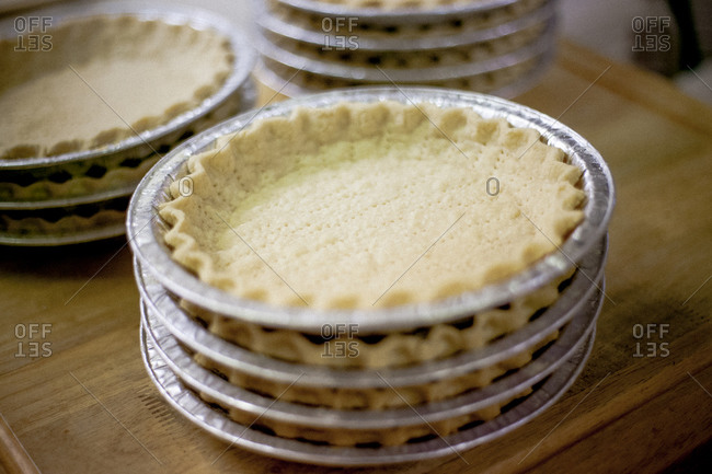 Pie shells stacked together