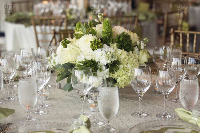 A floral centerpiece at a wedding ceremony