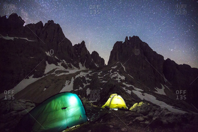 Camping under the stars at Cadini di Misurina in South Tyrol, Italy