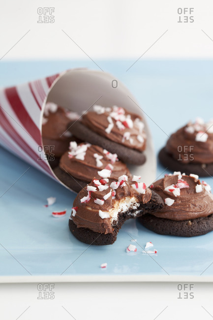 Peppermint chocolate cookies served in a paper cone
