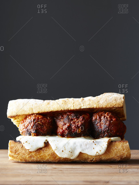 Toasted chicken meatball sub on baguette