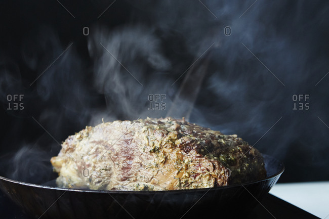 Steaming, freshly cooked prime rib