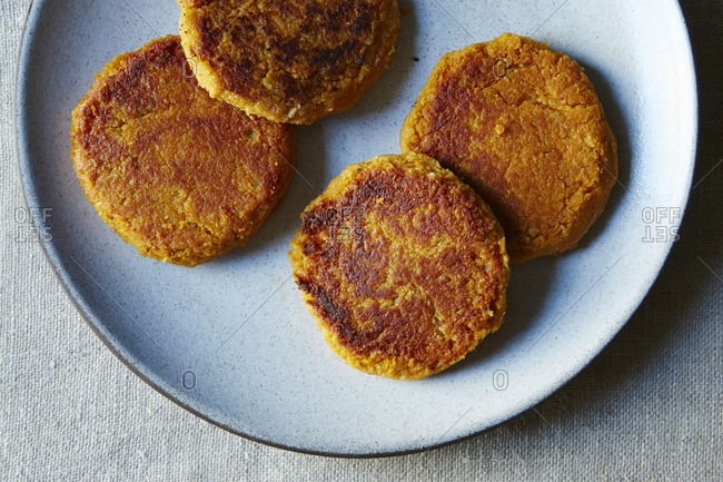 Sweet potato and chickpea cakes on plate