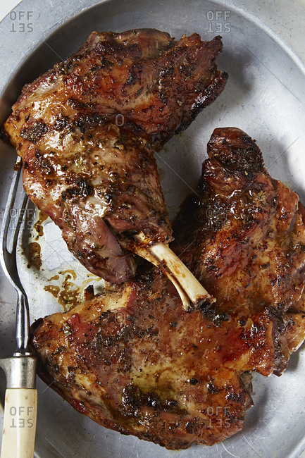 Close up of cooked lamp chops on plate