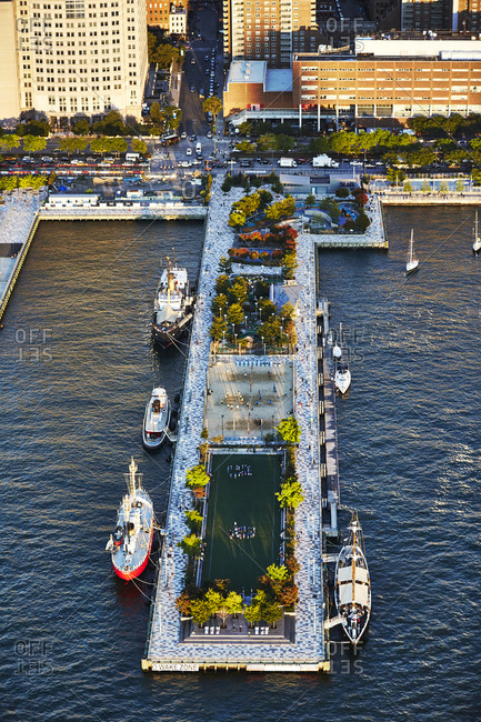 Aerial view of Pier 25 in the Hudson River Park, New York City