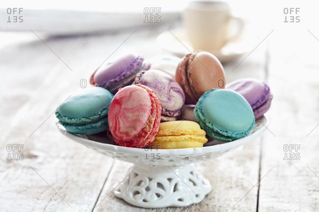 Bowl of different macarons