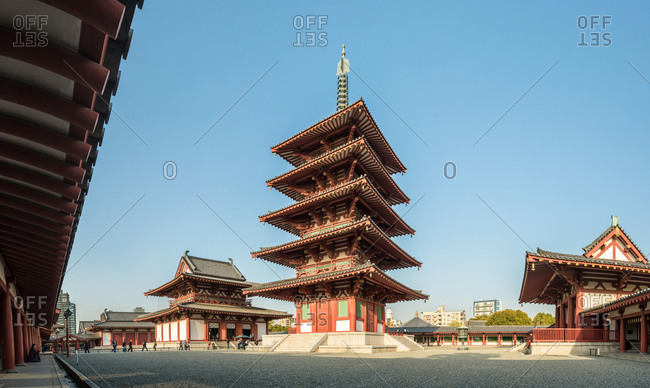 The pagoda in the Shitennoji Temple complex in Osaka, Japan