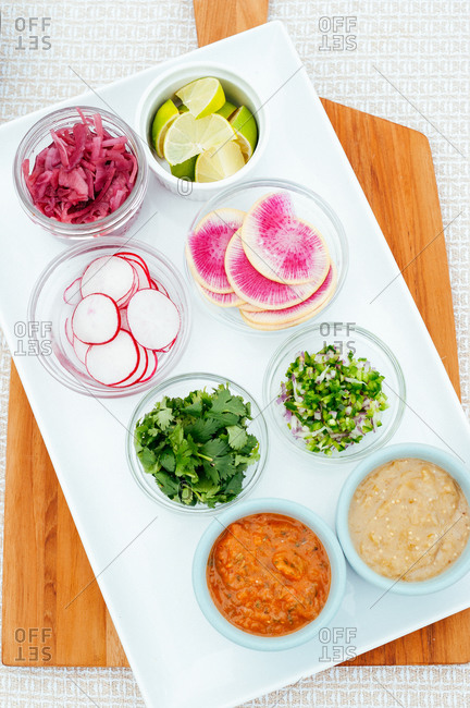 Various taco toppings for outdoor taco picnic