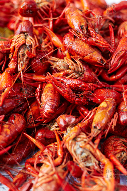 A pile of cooked crayfish