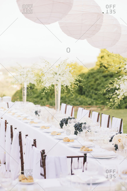 Wedding table setting in a garden