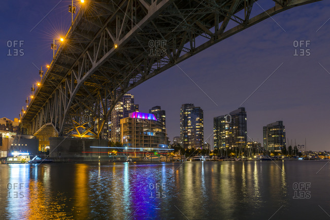Granville Street Bridge over False Creek at night, Vancouver