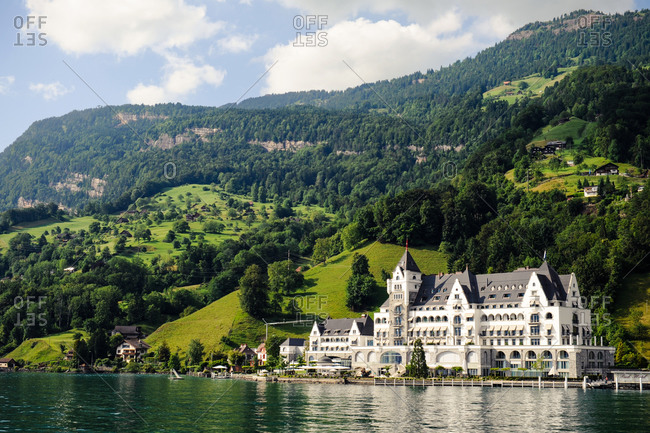 Vitznau, Switzerland - July 1, 2013: Park Hotel Vitznau at Lake Lucerne