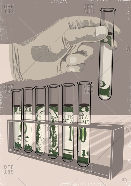 Dollar bill separated into sections in test tubes