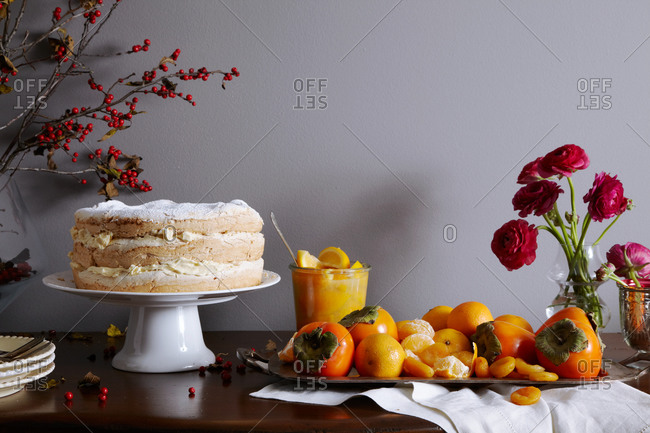 Sideboard arranged with Thanksgiving dessert