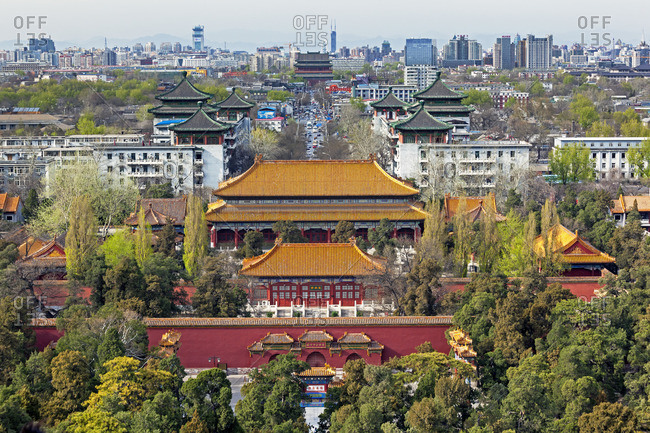 The Forbidden City in Beijing looking South taken from the viewing point of Jingshan Park, Beijing, China