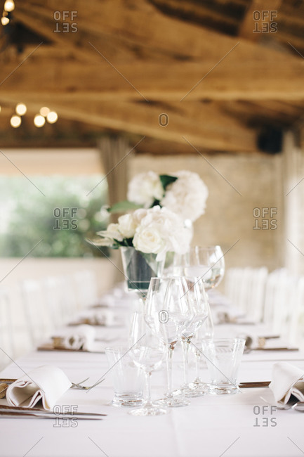 Table set up for formal wedding reception