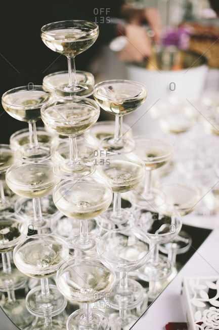 Champagne tower at a wedding reception