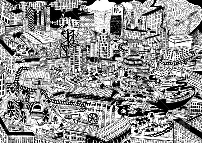 Illustration of a crowded city
