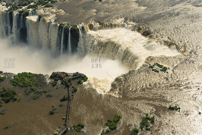 Aerial view of Iguazu Falls on the border of Argentina and Brazil