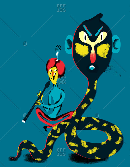 Illustration of a snake charmer