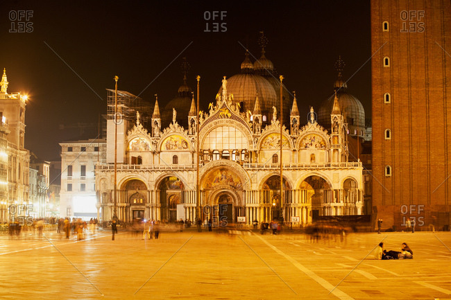 Saint Mark\'s Basilica at night in Venice, Italy