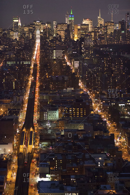 Busy avenues at night in New York City