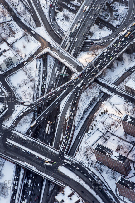 Bird\'s eye view of roads at winter, USA