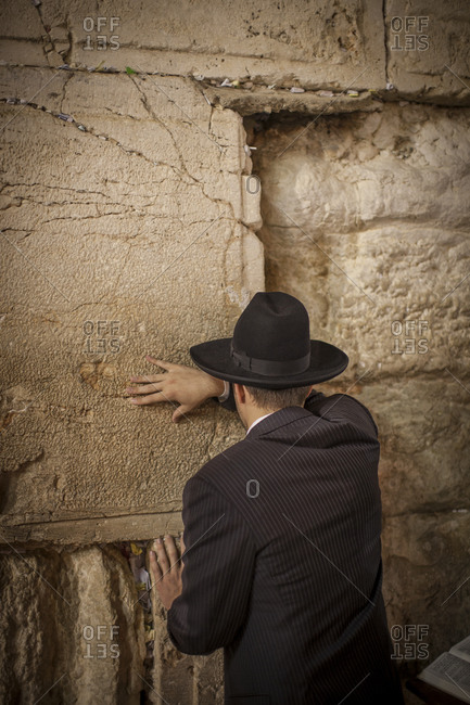 A Hasidic jew at the Wailing Wall in Jerusalem
