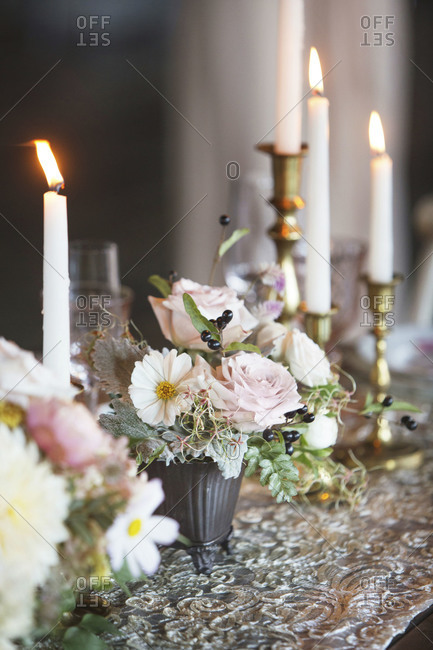 Wedding table setting with candles