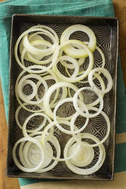 Raw white onions cut into rings