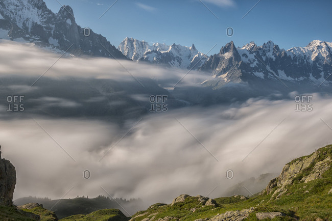 Clouds on the Chamonix valley in front of Mont Blanc
