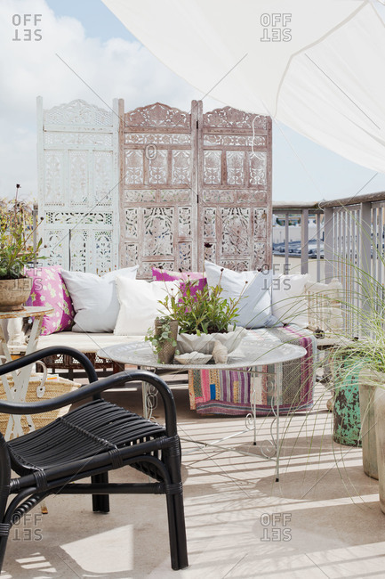 A luxuriously decorated patio in Sweden