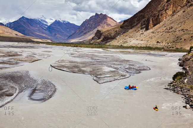 Whitewater rafting on Spiti river in Himachal Pradesh, India