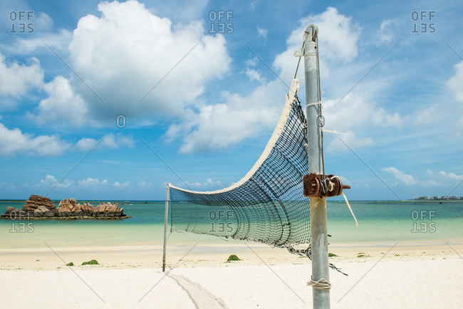 Volleyball net set up on a public beach