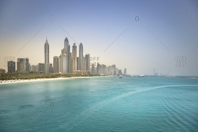 Skyline of Dubai Marina with Persian Gulf Coast