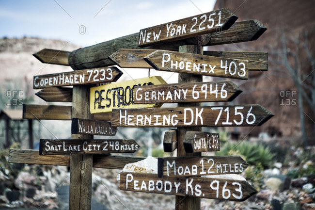 Wooden direction and distance signs